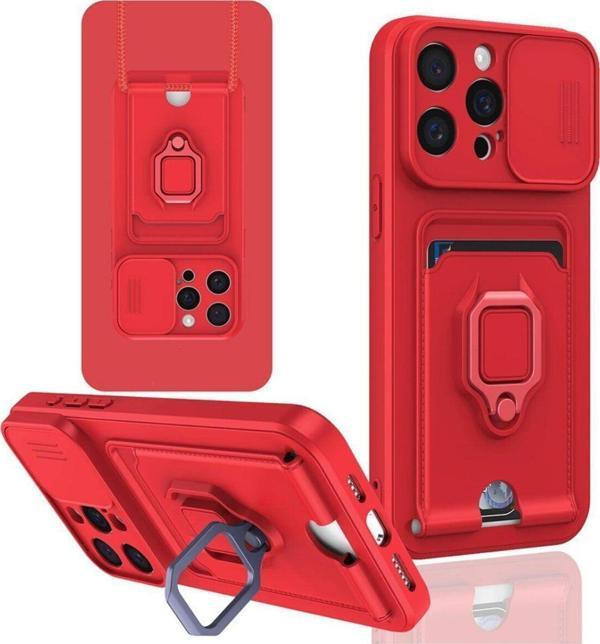 Anka Cep Apple İphone 15 Pro Kılıf Zuma Kartvizitli Yüzüklü Boyun Askılı Silikon Kapak + Ekran Koruma - Image 1
