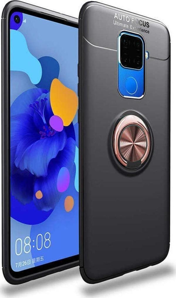 Anka Cep Telefonu Aksesuarları Huawei Mate 30 Lite Kılıf Ravel Yüzüklü Silikon Kapak + Ekran Koruma + Kablo Koruma - Image 1