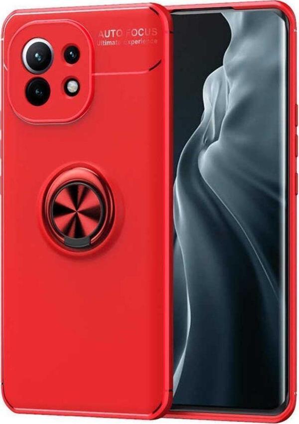 Anka Cep Telefonu Aksesuarları Xiaomi Mi 11 Kılıf Ravel Yüzüklü Standlı Silikon Kapak + Kablo Koruma + Ekran Koruma - Image 1