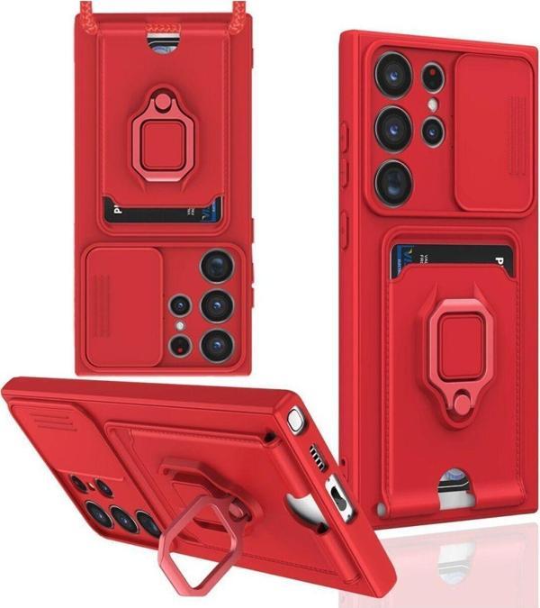 Anka Cep Samsung Galaxy S23 Ultra Kılıf Zuma Kartvizitli Yüzüklü Boyun Askılı Silikon Kapak + Ekran Koruma - Image 1