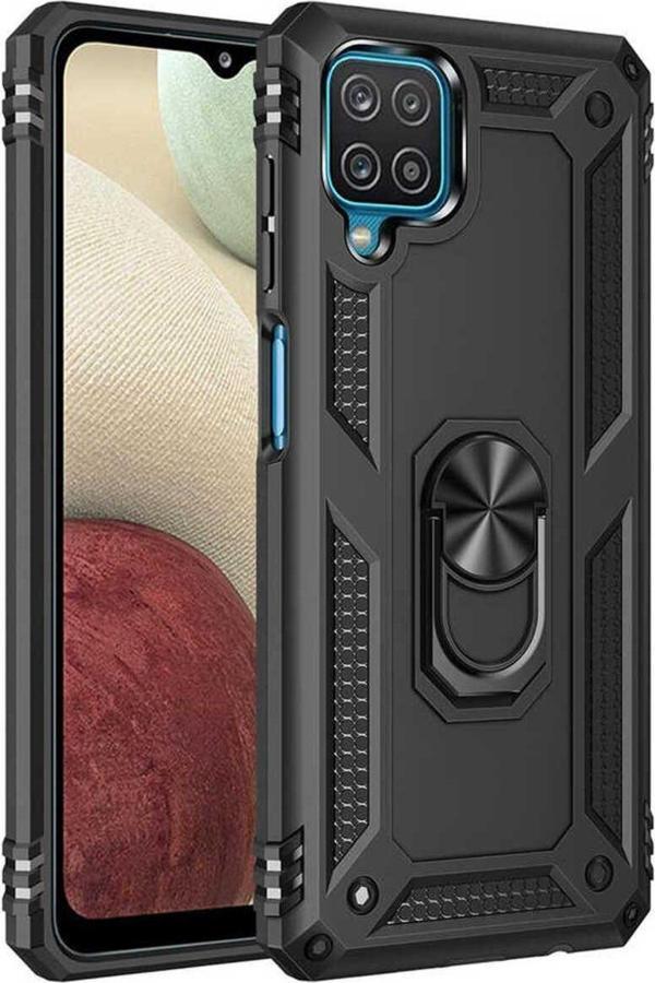 Anka Cep Telefonu Aksesuarları Samsung Galaxy A12 Kılıf Vega Yüzüklü Standlı Tank Zırh Kapak + Ekran Koruma - Image 1