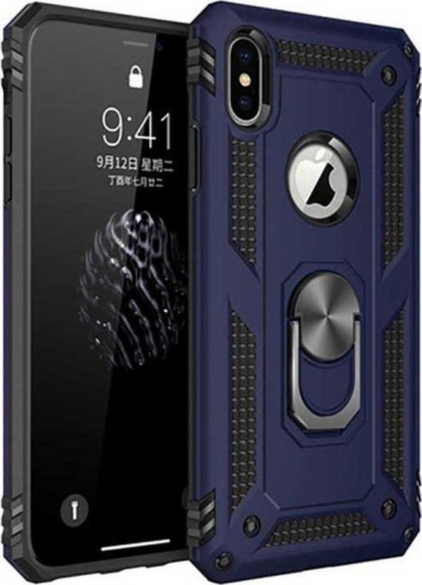 Anka Cep Telefonu Aksesuarları Apple İphone X Kılıf Vega Yüzüklü Standlı Tank Zırh Kapak + Ekran Koruma - Image 1