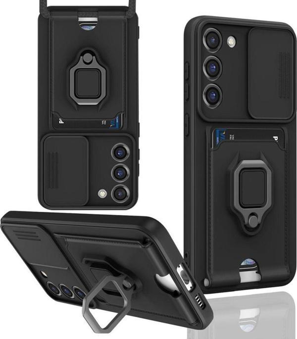 Anka Cep Samsung Galaxy S23 Plus Kılıf Zuma Kartvizitli Yüzüklü Boyun Askılı Silikon Kapak + Ekran Koruma - Image 1