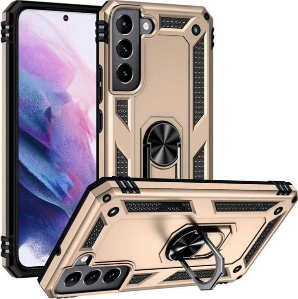Anka Cep Telefonu Aksesuarları Samsung Galaxy S22 Kılıf Vega Yüzüklü Standlı Tank Zırh Kapak + Ekran Koruma - Image 1