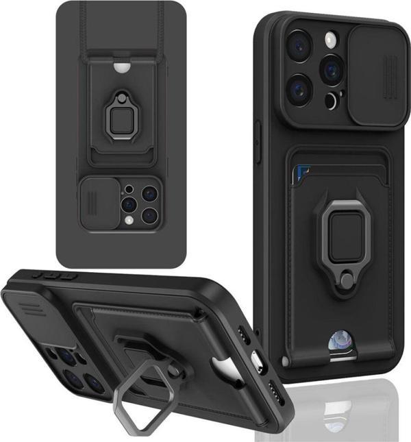 Anka Cep Apple İphone 15 Pro Kılıf Zuma Kartvizitli Yüzüklü Boyun Askılı Silikon Kapak + Ekran Koruma - Image 1
