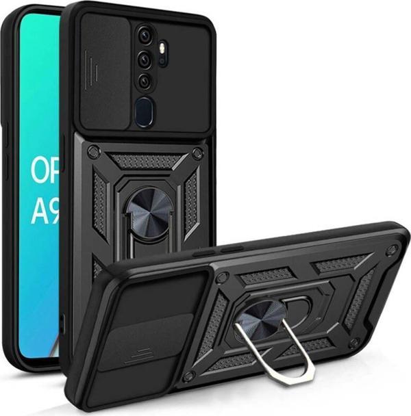 Anka Cep Telefonu Aksesuarları Oppo A5 2020 Kılıf Magnetik Standlı Kamera Korumalı Sürgülü Vega Kapak + Ekran Koruma - Image 1