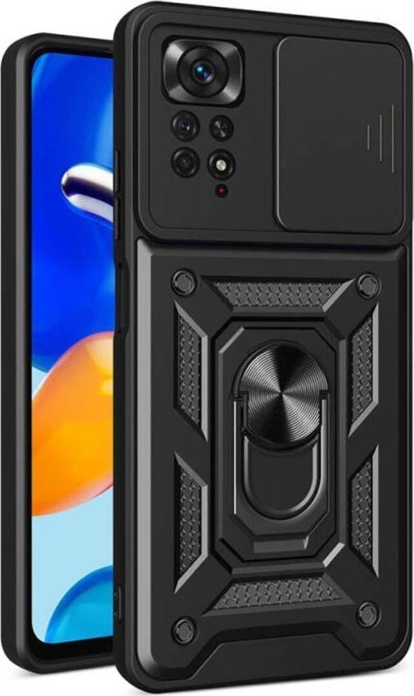 Anka Cep Xiaomi Redmi Note 11 Pro 4G Kılıf Magnetik Standlı Kamera Korumalı Sürgülü Vega Kapak + Ekran Koruma - Image 1