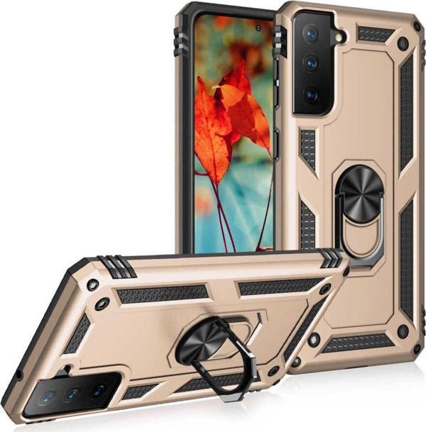 Anka Cep Telefonu Aksesuarları Samsung Galaxy S21 Fe Kılıf Vega Yüzüklü Standlı Tank Zırh Kapak + Ekran Koruma - Image 1