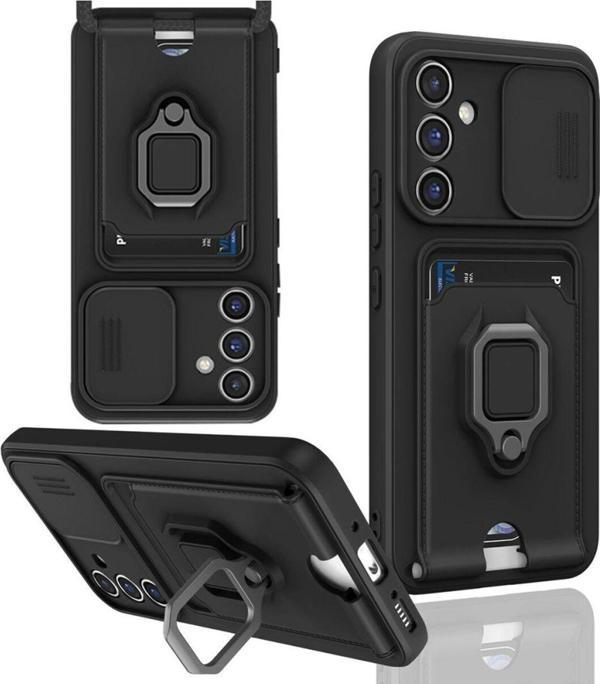 Anka Cep Samsung Galaxy S23 Fe Kılıf Zuma Kartvizitli Yüzüklü Boyun Askılı Silikon Kapak + Ekran Koruma - Image 1