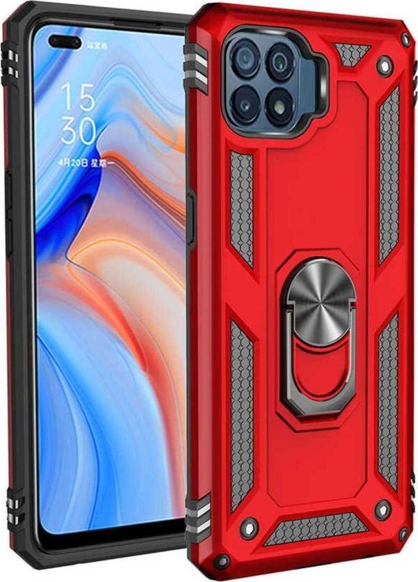 Anka Cep Telefonu Aksesuarları Oppo Reno 4 Lite Kılıf Vega Yüzüklü Standlı Tank Zırh Kapak + Ekran Koruma - Image 1