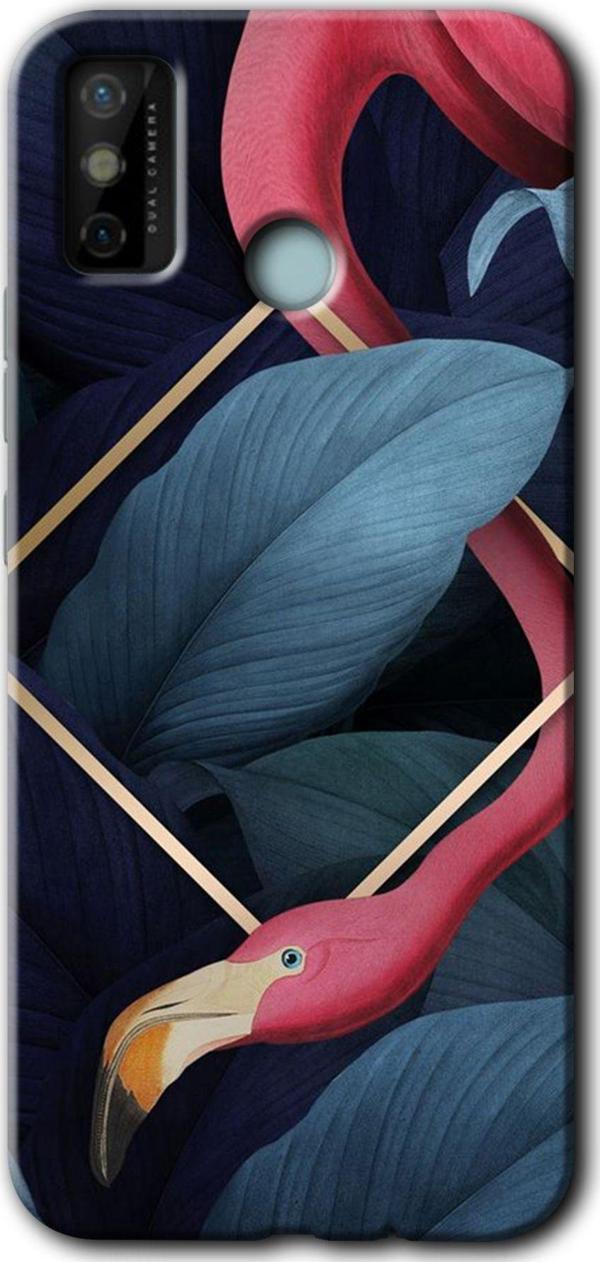Anka Cep Telefonu Aksesuarları Tecno Tekno Spark 6 Go Kılıf Hd Desen Baskılı Arka Kapak - Flamingo Yaprak - Image 1