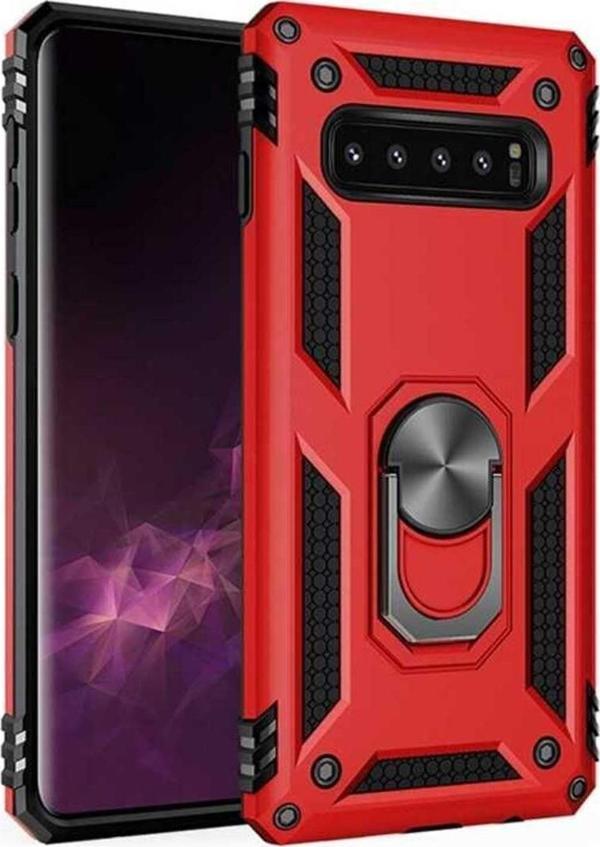 Anka Cep Telefonu Aksesuarları Samsung Galaxy S10 Plus Kılıf Vega Yüzüklü Standlı Tank Zırh Kapak + Ekran Koruma - Image 1