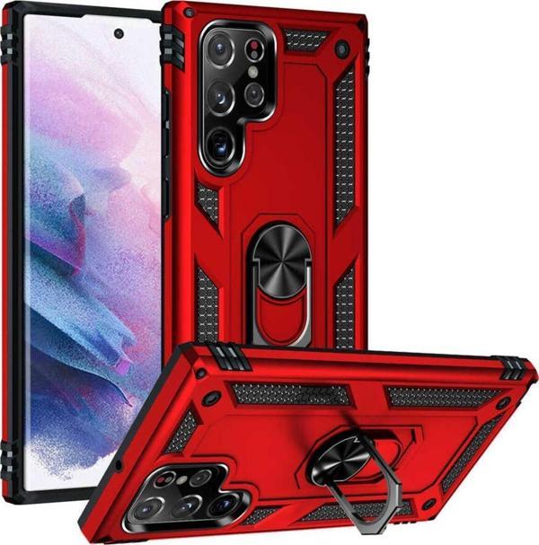 Anka Cep Telefonu Aksesuarları Samsung Galaxy S22 Ultra Kılıf Vega Yüzüklü Standlı Tank Zırh Kapak + Ekran Koruma - Image 1