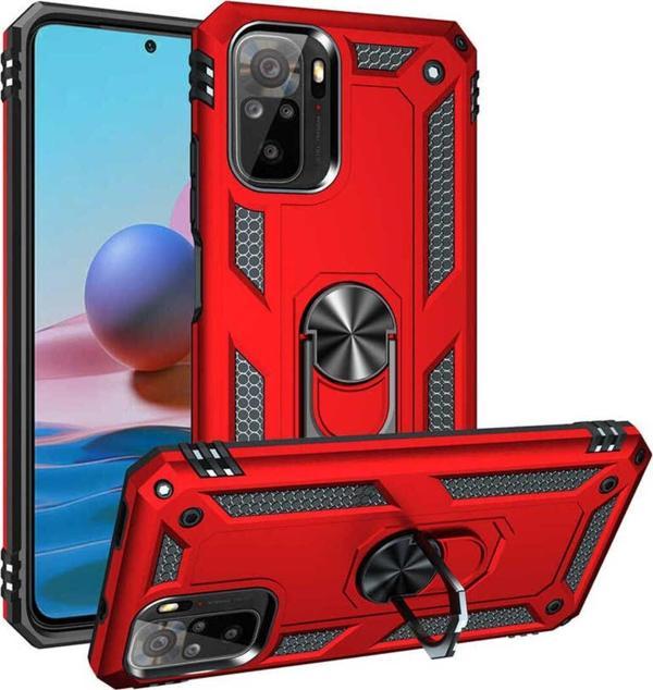 Anka Cep Telefonu Aksesuarları Xiaomi Redmi Note 10S Kılıf Vega Yüzüklü Standlı Tank Zırh Kapak + Ekran Koruma - Image 1