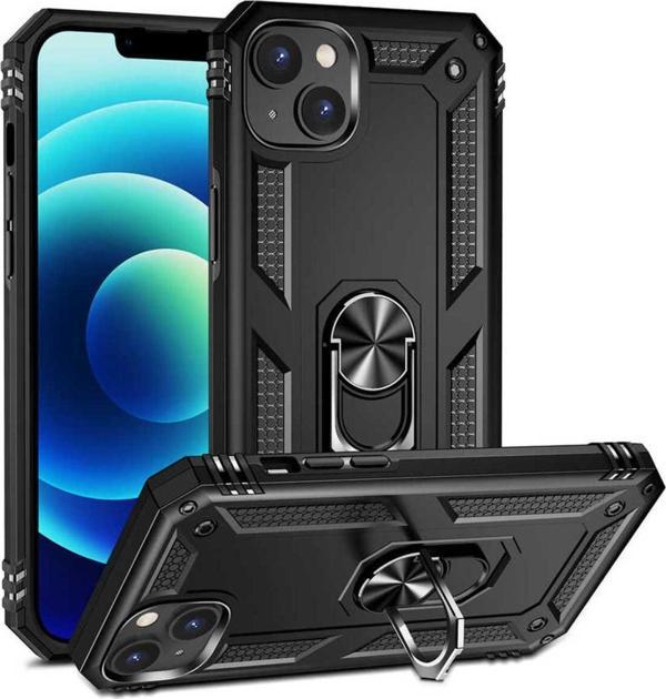 Anka Cep Telefonu Aksesuarları Apple İphone 14 Kılıf Vega Yüzüklü Standlı Tank Zırh Kapak + Ekran Koruma - Image 1