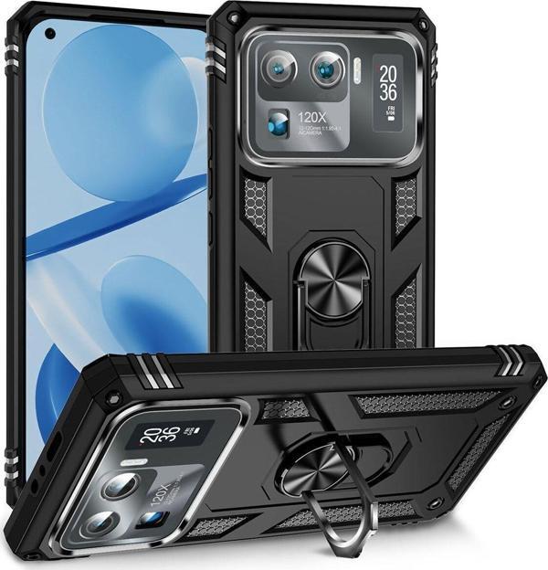 Anka Cep Telefonu Aksesuarları Xiaomi Mi 11 Ultra Kılıf Vega Yüzüklü Standlı Tank Zırh Kapak + Ekran Koruma - Image 1