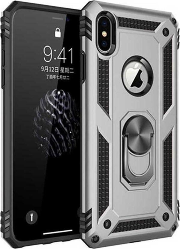 Anka Cep Telefonu Aksesuarları Apple İphone Xs Max Kılıf Vega Yüzüklü Standlı Tank Zırh Kapak + Ekran Koruma - Image 1