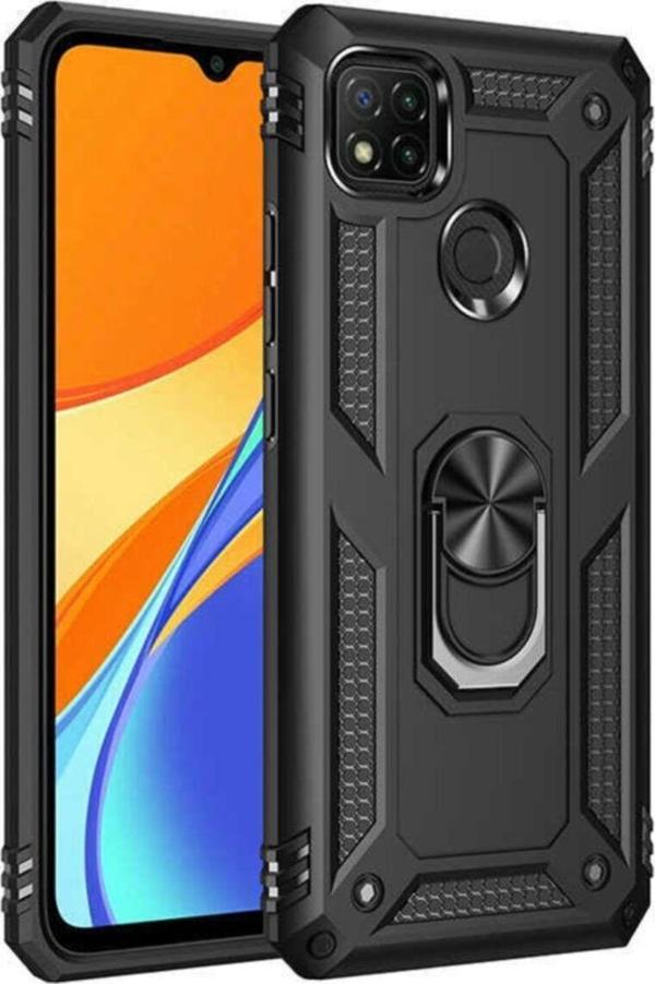Anka Cep Telefonu Aksesuarları Xiaomi Redmi 9C Kılıf Vega Yüzüklü Standlı Tank Zırh Kapak + Ekran Koruma - Image 1