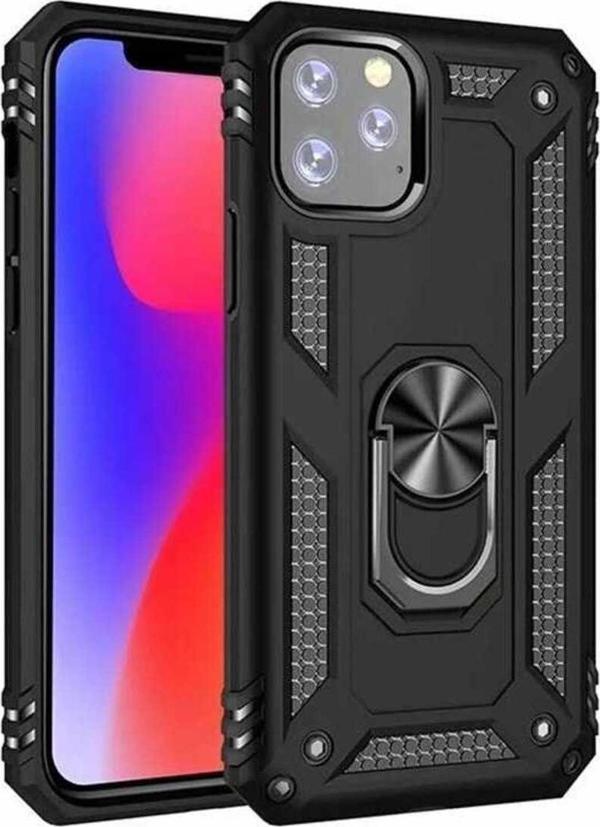 Anka Cep Telefonu Aksesuarları Apple İphone 11 Pro Max Kılıf Vega Yüzüklü Standlı Tank Zırh Kapak + Ekran Koruma - Image 1