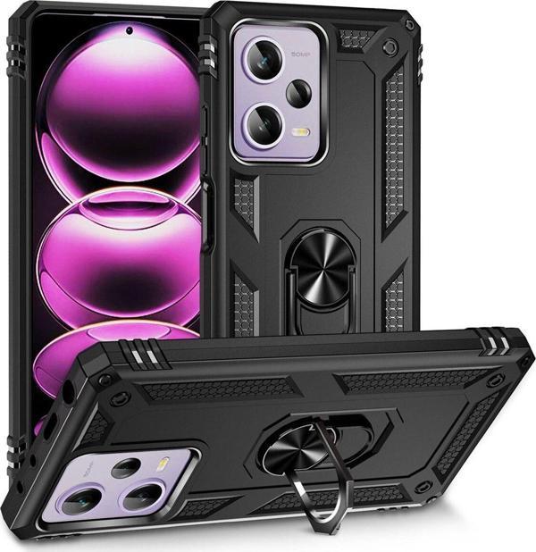 Anka Cep Telefonu Aksesuarları Xiaomi Redmi Note 12 Pro 5G Kılıf Vega Yüzüklü Standlı Tank Zırh Kapak + Ekran Koruma - Image 1