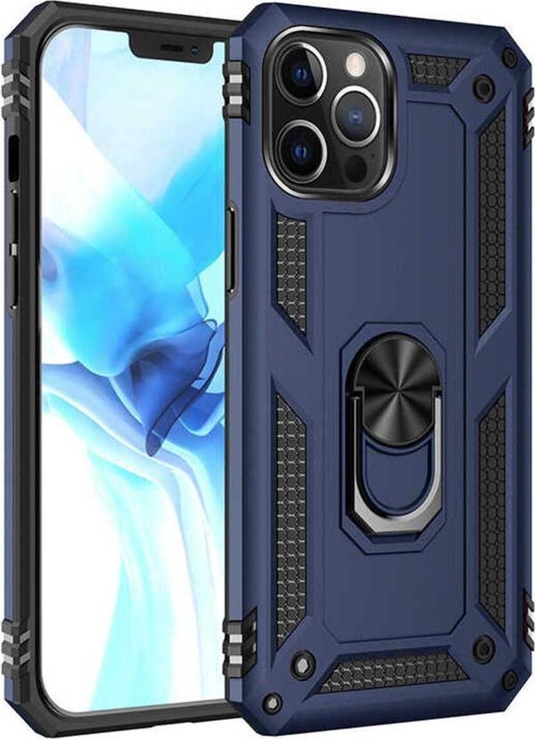 Anka Cep Telefonu Aksesuarları Apple İphone 12 Pro Max Kılıf Vega Yüzüklü Standlı Tank Zırh Kapak + Ekran Koruma - Image 1