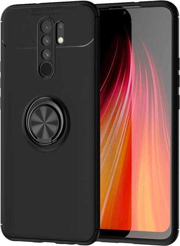 Anka Cep Telefonu Aksesuarları Xiaomi Redmi 9 Kılıf Ravel Yüzüklü Standlı Silikon Kapak + Kablo Koruma + Ekran Koruma - Image 1