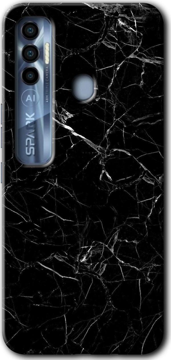 Anka Cep Telefonu Aksesuarları Tecno Tekno Spark 7 Pro Kılıf Hd Desen Baskılı Arka Kapak - Siyah Mermer - Image 1