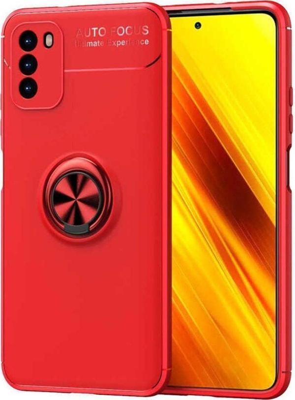 Anka Cep Telefonu Aksesuarları Xiaomi Poco M3 Kılıf Ravel Yüzüklü Standlı Silikon Kapak + Kablo Koruma + Ekran Koruma - Image 1