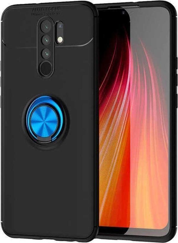 Anka Cep Telefonu Aksesuarları Xiaomi Redmi 9 Kılıf Ravel Yüzüklü Standlı Silikon Kapak + Kablo Koruma + Ekran Koruma - Image 1