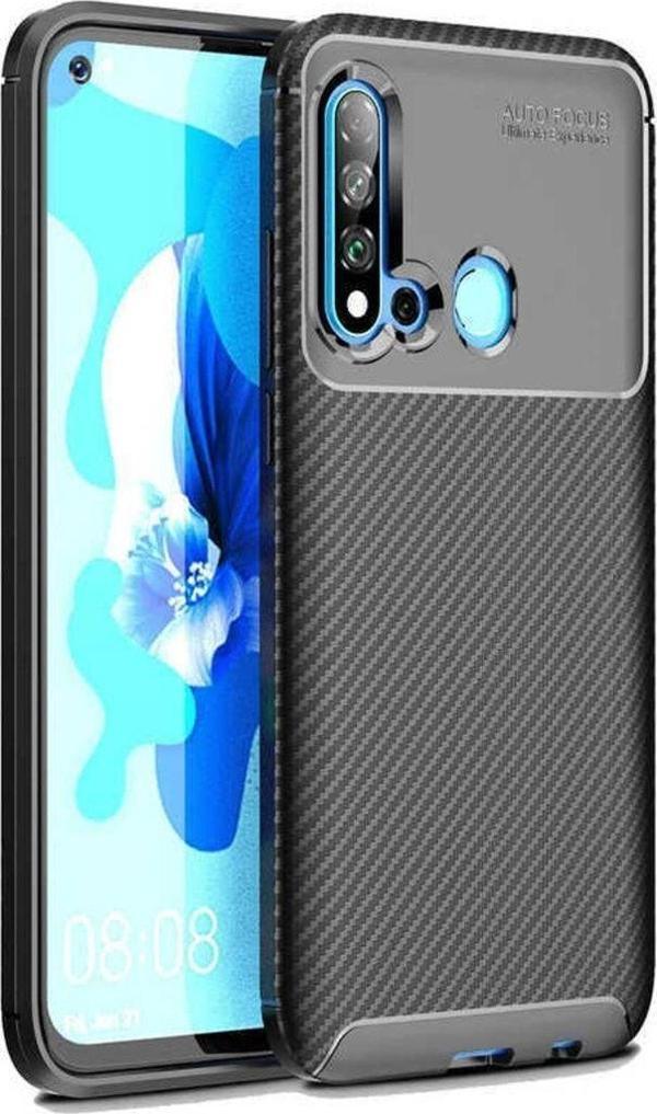 Anka Cep Telefonu Aksesuarları Huawei P20 Lite 2019 Kılıf Karbon Görünümlü Silikon + Kablo Koruma + Ekran Koruma - Image 1