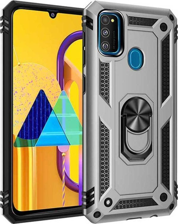 Anka Cep Telefonu Aksesuarları Samsung Galaxy M21 Kılıf Vega Yüzüklü Standlı Tank Zırh Kapak + Ekran Koruma - Image 1
