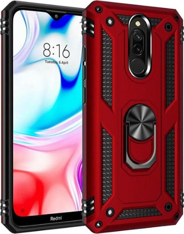 Anka Cep Telefonu Aksesuarları Xiaomi Redmi 8 Kılıf Vega Yüzüklü Standlı Tank Zırh Kapak + Ekran Koruma - Image 1