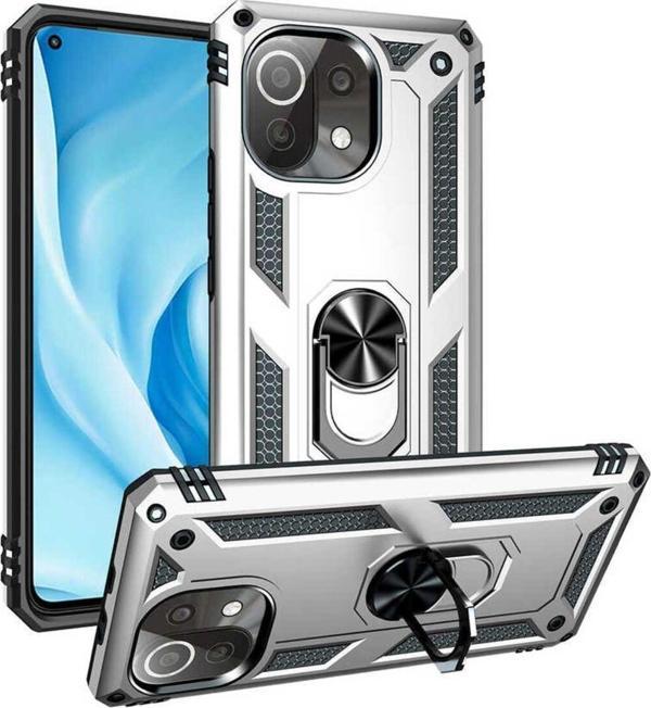 Anka Cep Telefonu Aksesuarları Xiaomi Mi 11 Lite Kılıf Vega Yüzüklü Standlı Tank Zırh Kapak + Ekran Koruma - Image 1