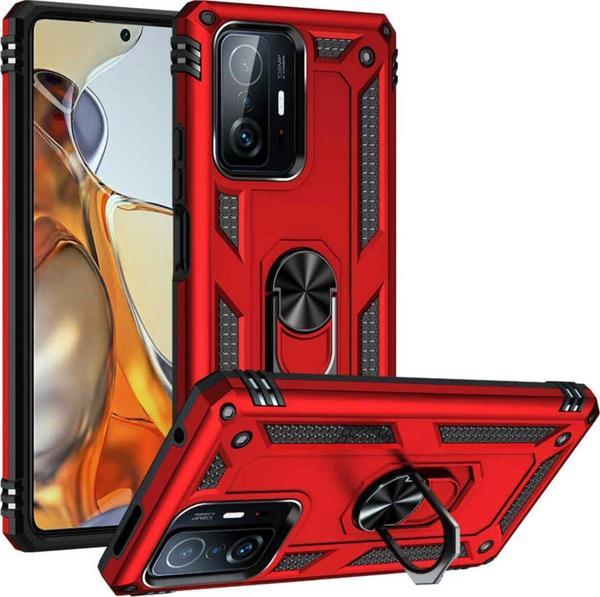 Anka Cep Telefonu Aksesuarları Xiaomi Mi 11T Pro 5G Kılıf Vega Yüzüklü Standlı Tank Zırh Kapak + Ekran Koruma - Image 1