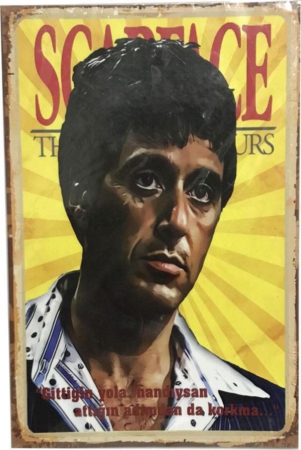 Wooden Toys Scarface Al Pacino Yaralı Yüz Resimli Yazılı Nostaljik Ahşap Poster 20x30 Cm - Image 1