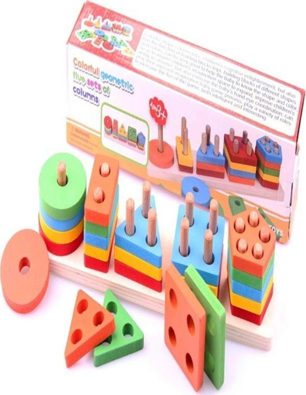 Pasajdanal Renkli Geometrik Beş Sütun Seti - Eğitici Oyuncaklar - Image 1