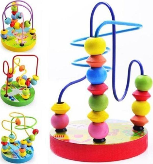 PASAJDANAL Ahşap Mini Koordinasyon Boncuklu Helezon Oyuncak Iplik Boncukları Tangram Hediyeli - Image 1