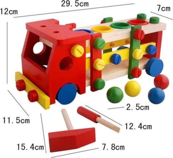 Pasajdanal Ahşap Arabalı Tamir Seti Ve Çekiçli Çak Çak Oyunu Tangram Hediyeli - Image 1
