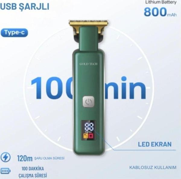 Turbo Serisi Dijital Şarj Göstergeli Pro Saç Sakal Vucut Kıl Kesme Makinesi - Image 1