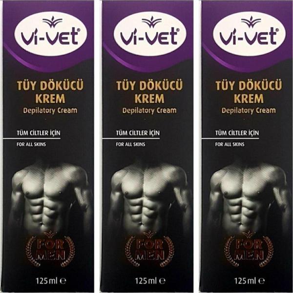 Vi-Vet Vivet Erkek Tüy Dökücü Krem Tüm Ciltler 125Ml X 3 Adet Vivet Formen - Image 1