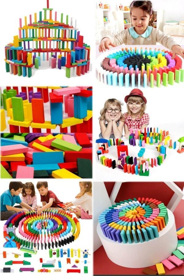 Pasajdanal 100 Adet Renkli Ahşap Domino Ahşap Blok Çocuk Eğitici Oyuncaklar Eğitici Oyuncak Akıllı Domino Renk - Image 1