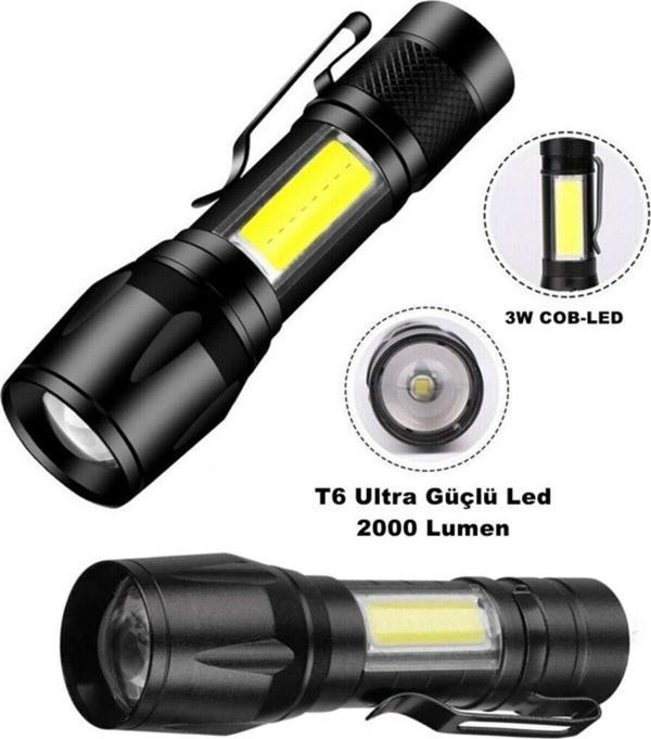 Pasajdanal Or-515 Ultra Güçlü Pilli Led El Feneri 2000 Lumen + 6W Cob Led Su Geçirmez Zoomlu 3 Modlu - Image 1