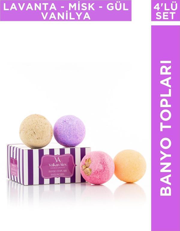 Volkan Ates Natural & Beauty 4'lü Banyo Topu Seti Lavanta - Misk - Vanilya - Gül  4x120 gr - Image 1