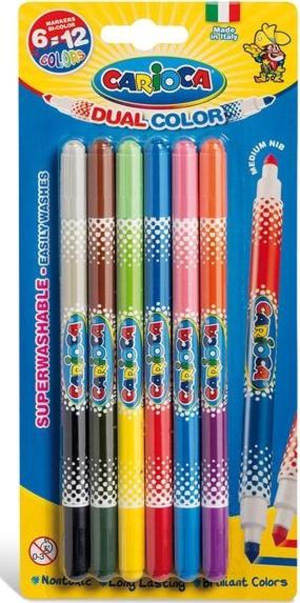 Carioca Çift Renkli Süper Yıkanabilir Keçeli Boya Kalemi 6'lı (12 Renk) 42269 - Image 1