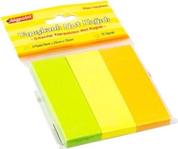 Bigpoint 818-33 Yapışkanlı Not Kağıdı 3 Pastel Renk 25x75mm - Image 1