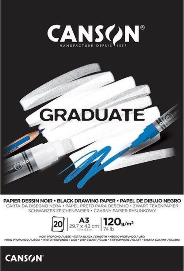 Canson Graduate Cangrad Siyah 20 Sayfa A3 120 gr Çizim Bloğu - Image 1