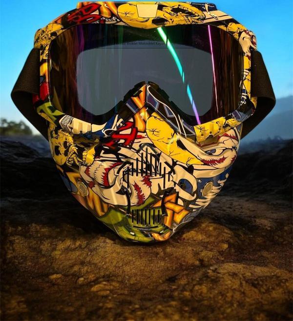 Tex 710 Jet Maske Bisiklet Motosiklet Kayak Çok Amaçlı Maske Mor Cam Aynalı Gözlük Joker Desenli - Image 1
