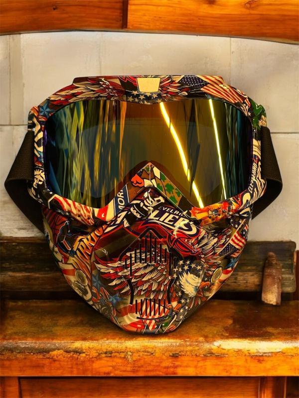 Tex 710 Jet Maske Bisiklet Motosiklet Kayak Çok Amaçlı Maske Mor Cam Aynalı Gözlük Kartal Desenli - Image 1