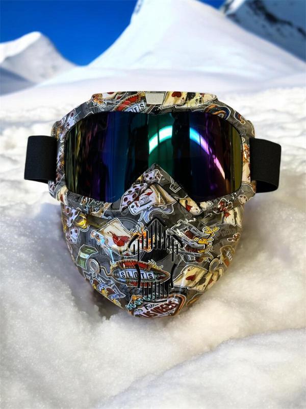 Tex 710 Jet Maske Bisiklet Motosiklet Kayak Çok Amaçlı Maske Mor Cam Aynalı Gözlük Poker Desenli - Image 1