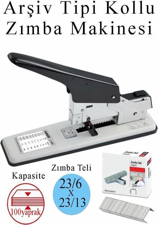 Büyük Boy Zımba Makinesi 1 Adet Arşiv Tipi Zımba Makinası 100 Sayfa Kapasiteli Zımba Teli Hediyeli Kollu Zımba Makinası - Image 1
